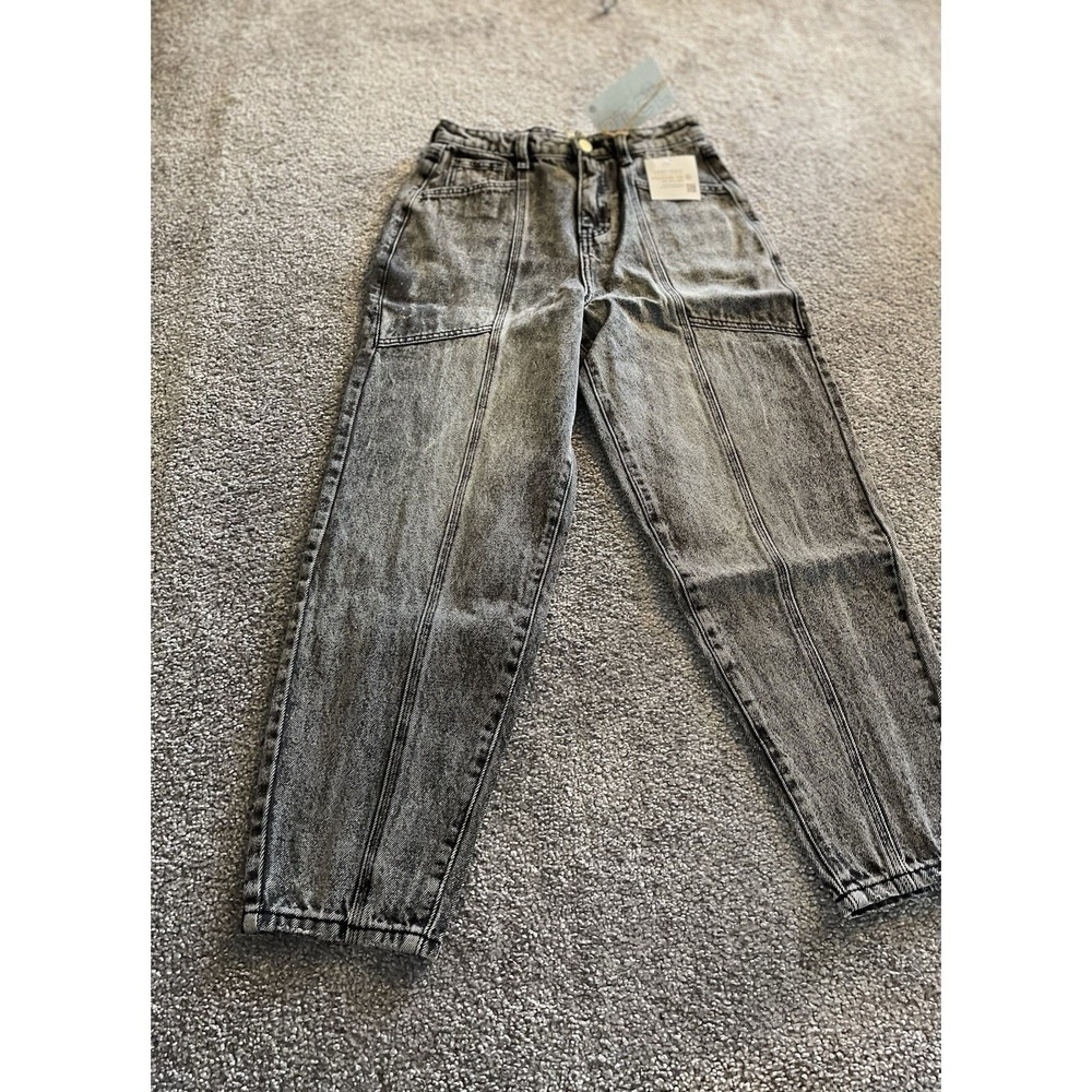 PTCL Ethical Clothing Grey Acid Wash Barrel Leg Seam Front Jeans NWT Size 25
